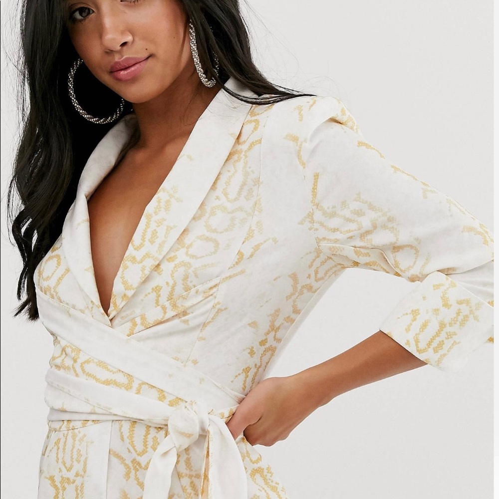 Petite mini tux dress with ruched sleeve in snake print